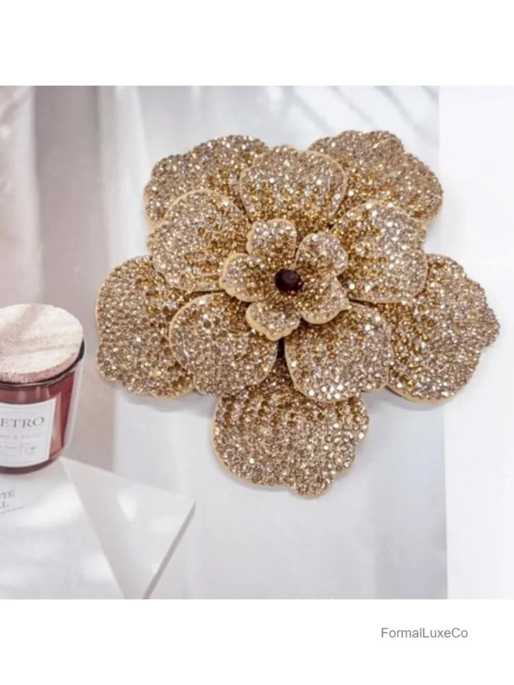 Rhinestone Camellia Flower Brooch Lapel Pin Floral Hair Clip Wedding Party